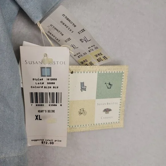 Vintage 90s Susan Bristol Embellished Denim Shirt XL Blue Casual Americana Boxy - Picture 7 of 10